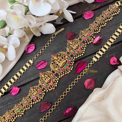 Vriksham Bridal Lakshmi Idol Hipchain-Red Green-Gold Bead-G21201