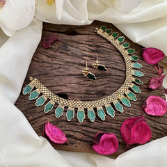 Gold Look Alike Kerala Palakka Short Neckpiece-Green-G15340