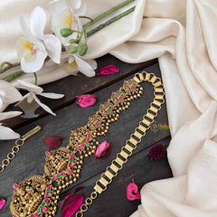 Vriksham Bridal Lakshmi Idol Hipchain-Red Green-Gold Bead-G21201