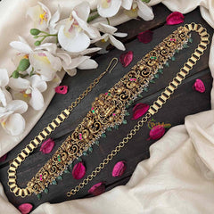 Vriksham Designer Elephant & Lakshmi With Leaf Nakshi Bridal Hipchain-Red Green-Green Bead-G21198