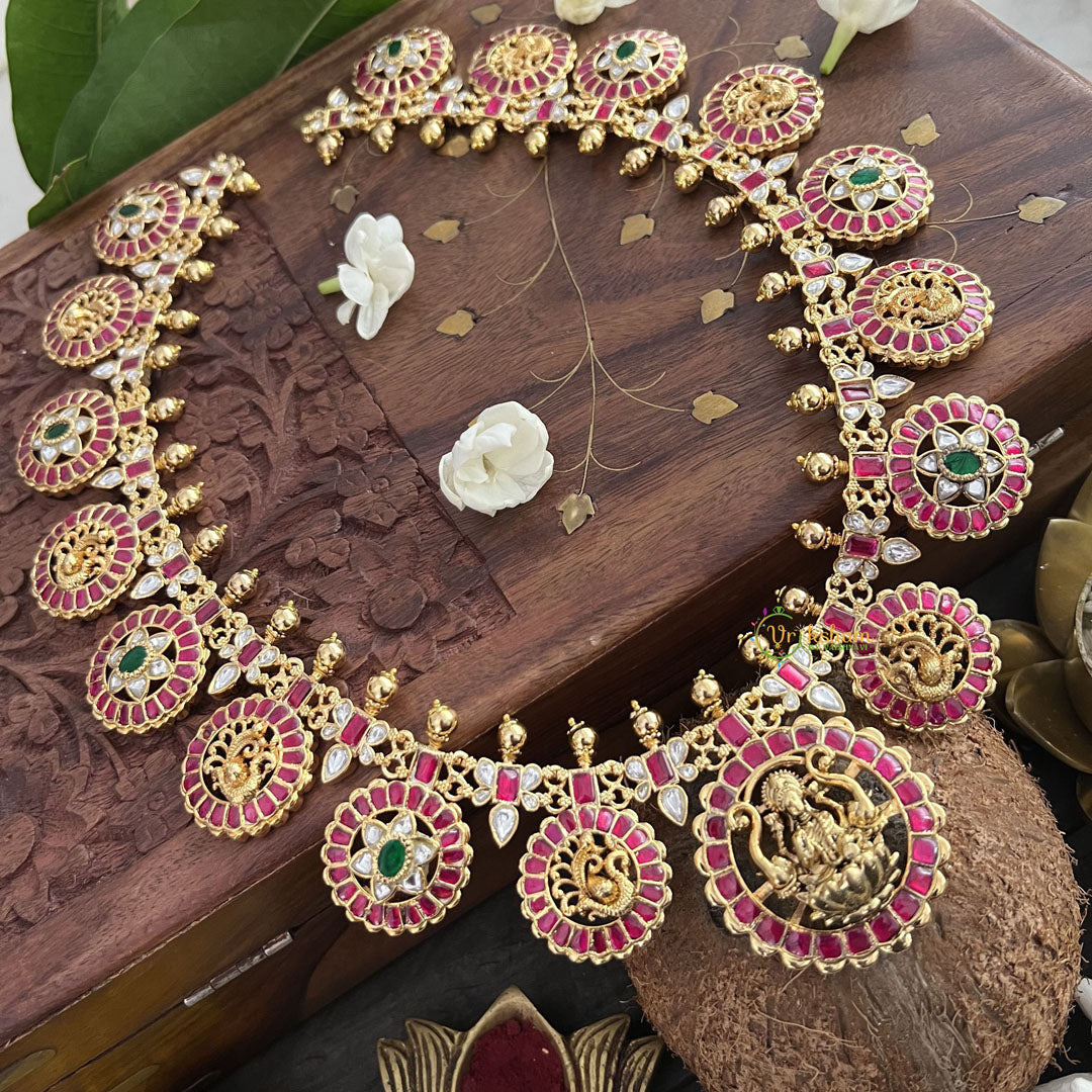 Vriksham Lakshmi Pendant Chakra Style Neckpiece-Red White Green-J3335