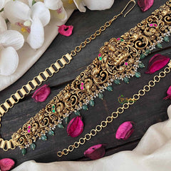 Vriksham Designer Elephant & Lakshmi With Leaf Nakshi Bridal Hipchain-Red Green-Green Bead-G21198