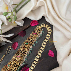 Vriksham Designer Elephant & Lakshmi With Leaf Nakshi Bridal Hipchain-Red Green-Green Bead-G21198