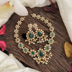 Unique AD Stone Neckpiece-Green-Pearl-G14656