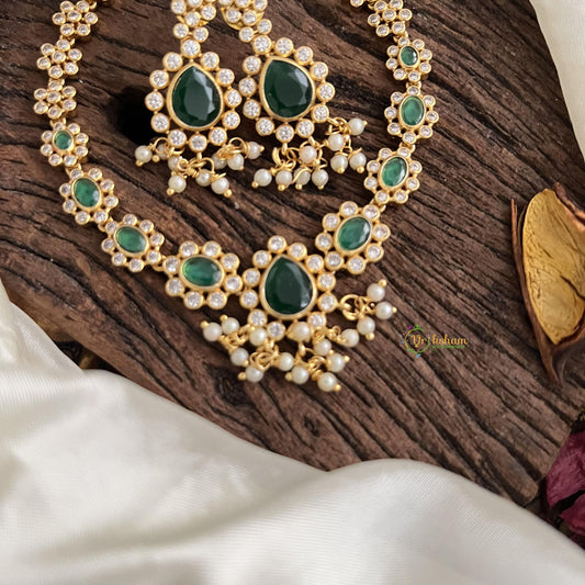 Unique AD Stone Neckpiece-Green-Pearl-G14656