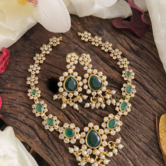 Unique AD Stone Neckpiece-Green-Pearl-G14656