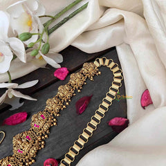 Vriksham Antique Lotus Lakshmi Jhumka Style  Hipchain-Red-Gold Bead-G21207