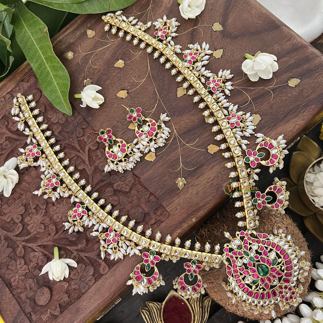 Vriksham Designer Diva Pendant Kudan Jadau White Guttapusalu  Neckpiece-Rice Pearl-J3319