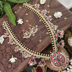 Vriksham Designer Diva Pendant Kudan Jadau White Guttapusalu  Neckpiece-Rice Pearl-J3319
