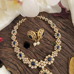 Simple Blue AD Stone Neckpiece Pearl-G14667