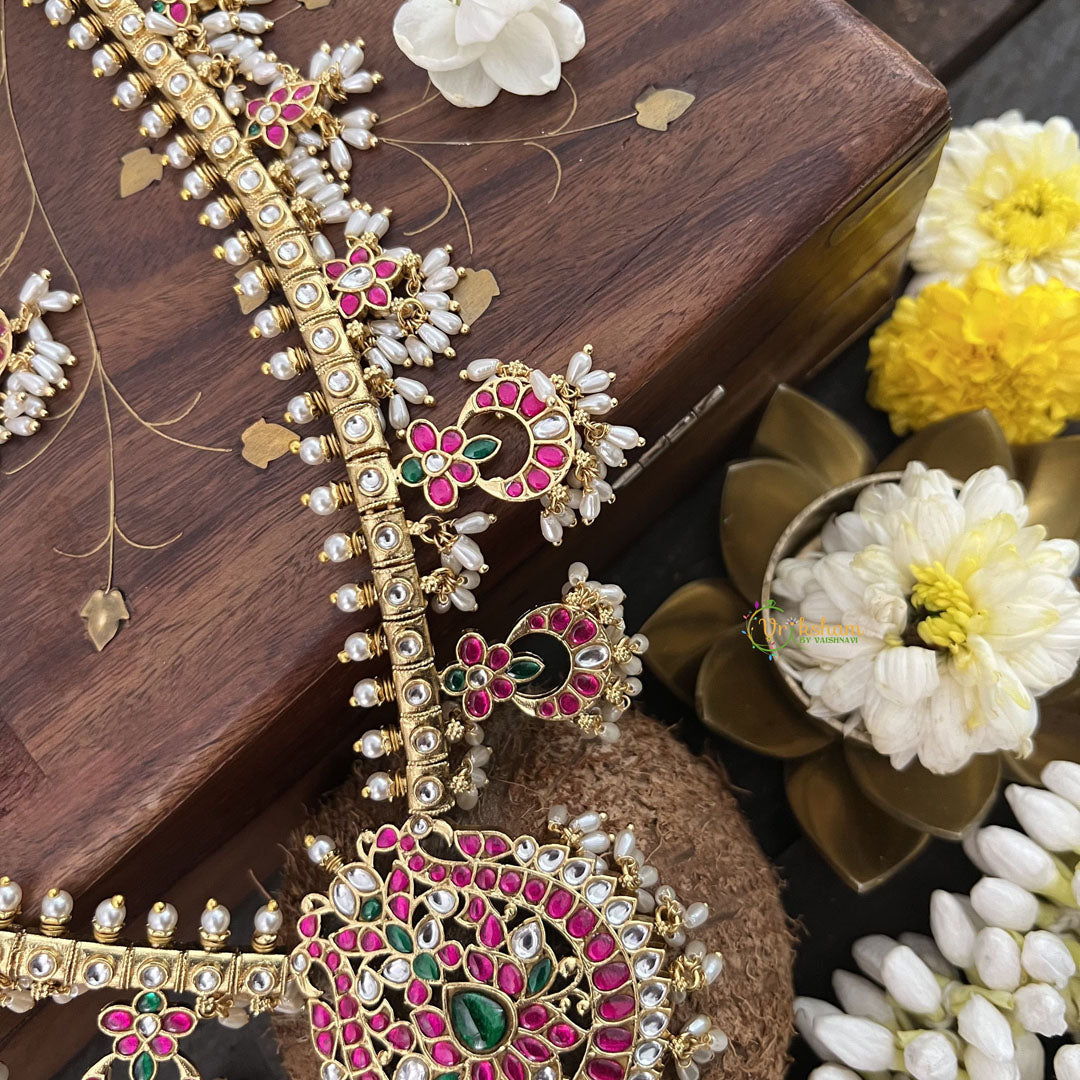 Vriksham Designer Diva Pendant Kudan Jadau White Guttapusalu  Neckpiece-Rice Pearl-J3319