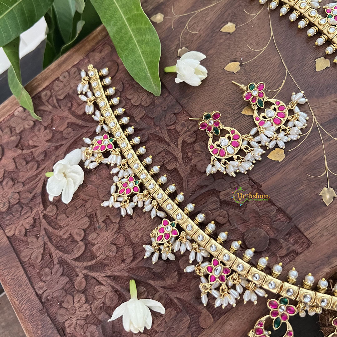 Vriksham Designer Diva Pendant Kudan Jadau White Guttapusalu  Neckpiece-Rice Pearl-J3319