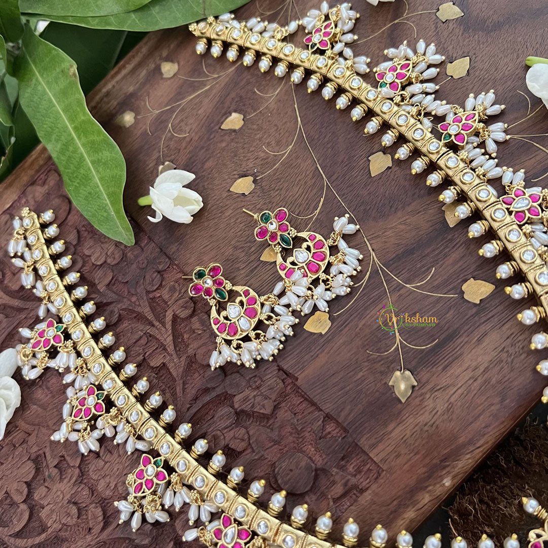 Vriksham Designer Diva Pendant Kudan Jadau White Guttapusalu  Neckpiece-Rice Pearl-J3319