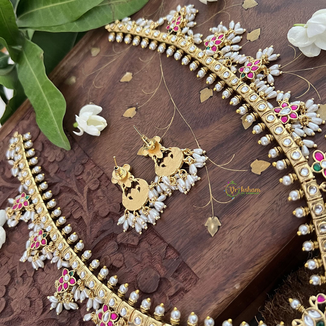 Vriksham Designer Diva Pendant Kudan Jadau White Guttapusalu  Neckpiece-Rice Pearl-J3319