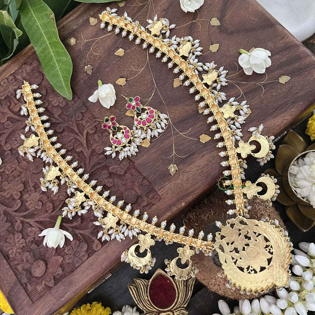 Vriksham Designer Diva Pendant Kudan Jadau White Guttapusalu  Neckpiece-Rice Pearl-J3319