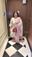 Vriksham Elegant Ivory Ethnic Suit With Lavender Floral Motifs & Layered Cape 3 Piece Cotton Suit Set-VS5086