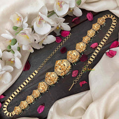 Vriksham Antique Lotus Lakshmi Jhumka Style  Hipchain-Red Green-Green Bead-G21205