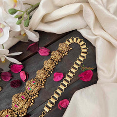 Vriksham Antique Lotus Lakshmi Jhumka Style  Hipchain-Red Green-Gold Bead-G21206