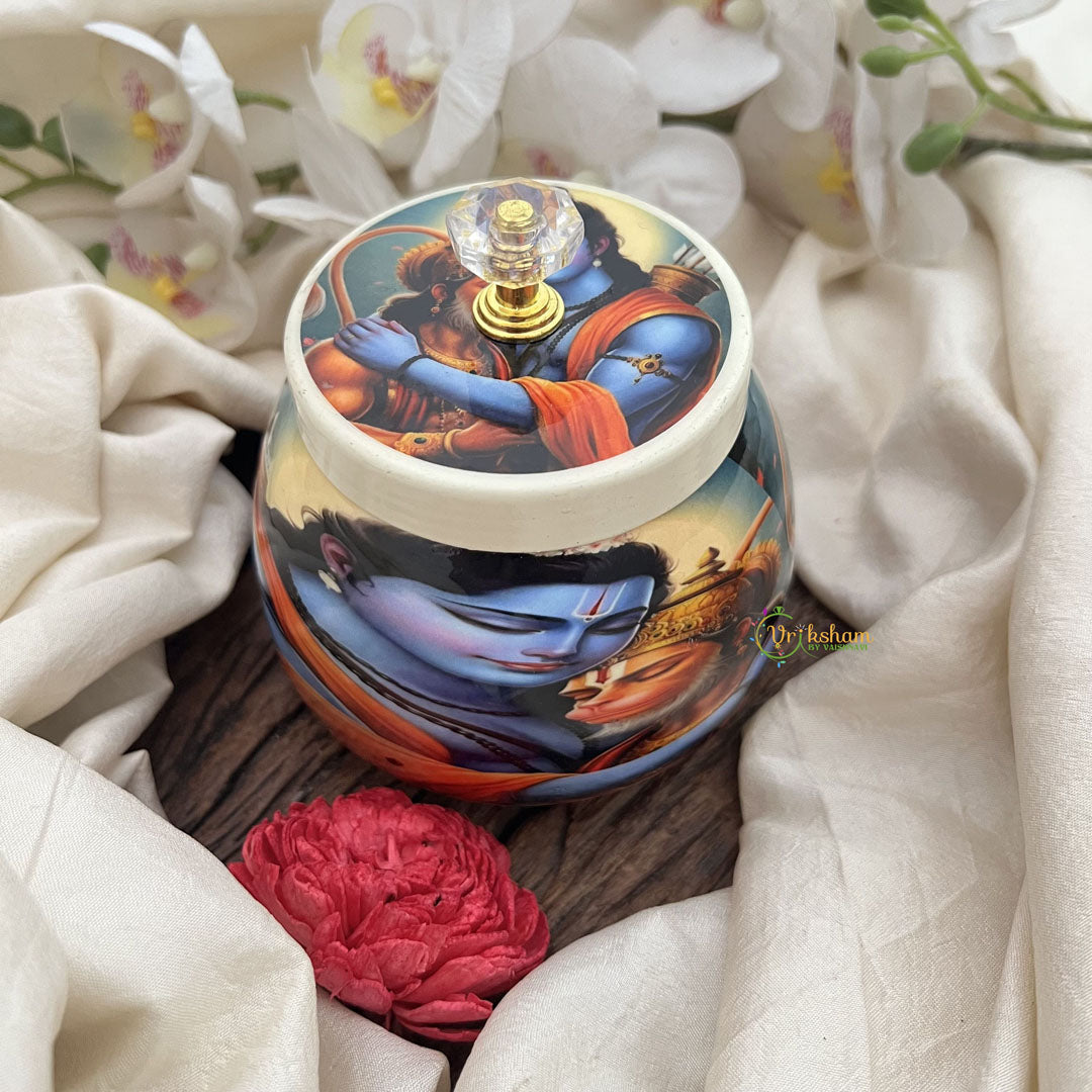 Vriksham Religious Ceramic Jar with Lord Rama and Hanuman-RG277