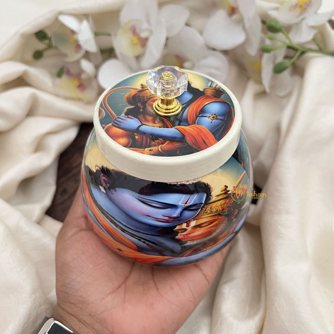 Vriksham Religious Ceramic Jar with Lord Rama and Hanuman-RG277