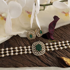 Elegant Green AD Stone 3 Layer Choker-Pearl-G14642