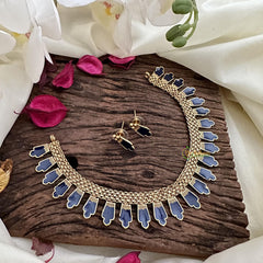 Gold Look Alike Kerala Palakka Short Neckpiece-Blue-G15342