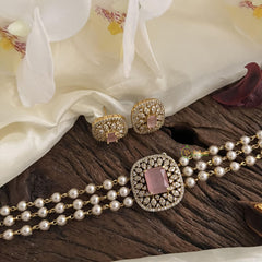 Elegant Baby Pink AD Stone 3 Layer Choker-Pearl-G14644