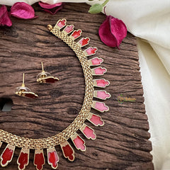 Gold Look Alike Kerala Palakka Short Neckpiece-Red-G15341