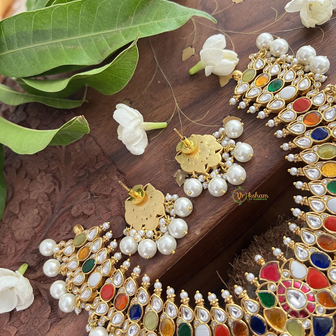 Vriksham Multi Color Designer Kudan Jadau Neckpiece-Pearl-J3317