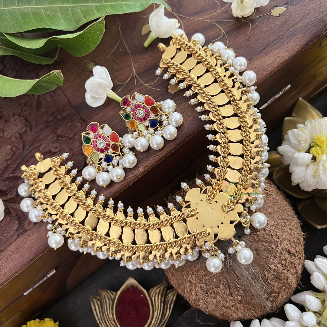 Vriksham Multi Color Designer Kudan Jadau Neckpiece-Pearl-J3317