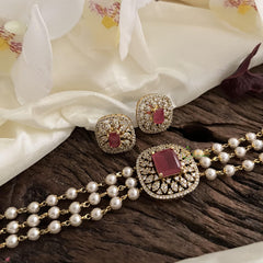 Elegant Red AD Stone 3 Layer Choker-Pearl-G14646