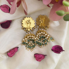 Lotus Jadau Kundan Jhumka-Green-J2424