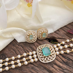 Elegant Aqua Blue AD Stone 3 Layer Choker-Pearl-G14643