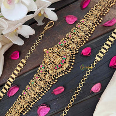 Vriksham Designer Gaj Lakshmi Nakshi Bridal Hipchain-Red Green-Gold Bead-G21196