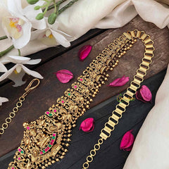 Vriksham Designer Gaj Lakshmi Nakshi Bridal Hipchain-Red Green-Gold Bead-G21196