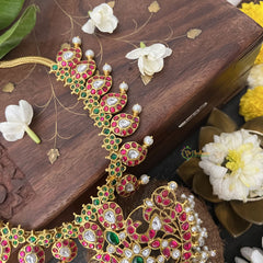 Vriksham Mango Style Kundan Jadau Neckpiece-Red Green-Pearl-J3330