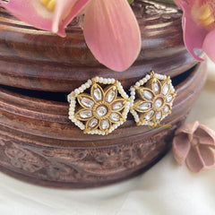 Precious Floral Jadau Kundan Studs-White-J2419