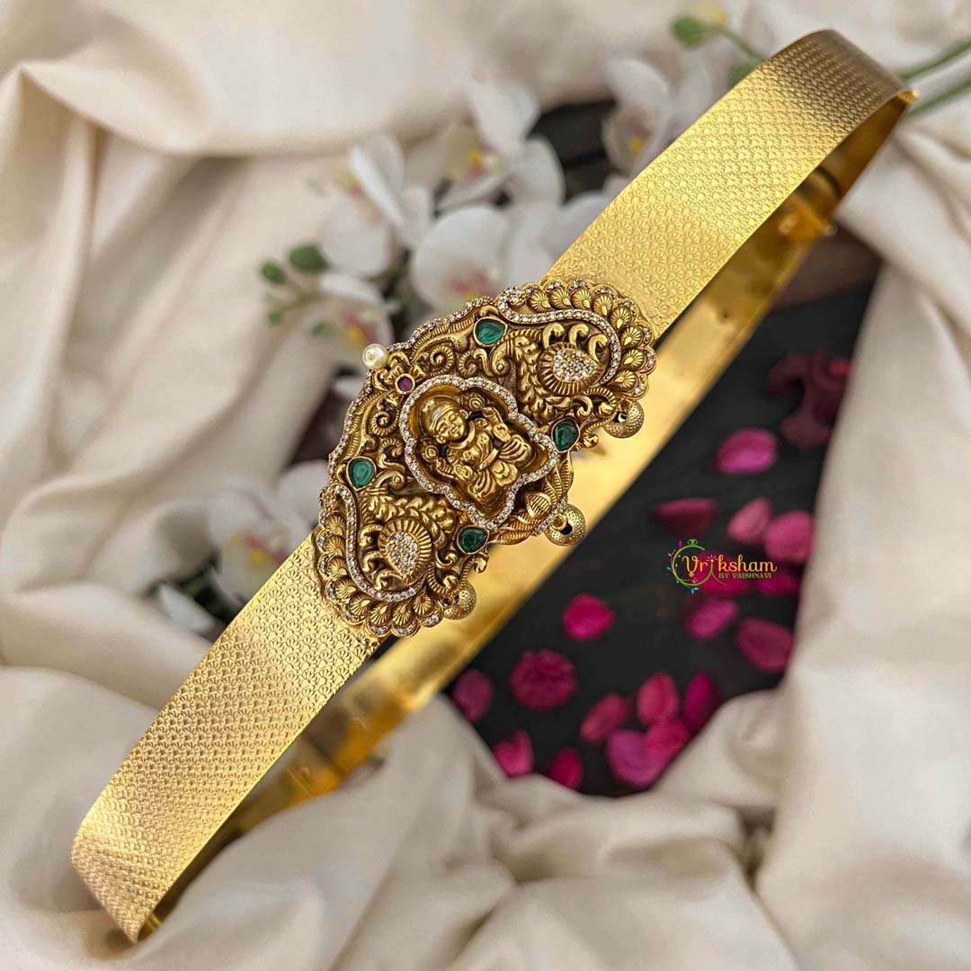 Vriksham Dual Peacock With Lakshmi Texture Design Plain Hipbelt-Gold Bead-G21193