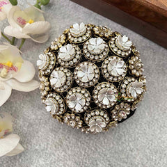 Vriksham Traditional Golden White Floral Hair Bun Cover With Hair Bun Cage Accessory-H1287