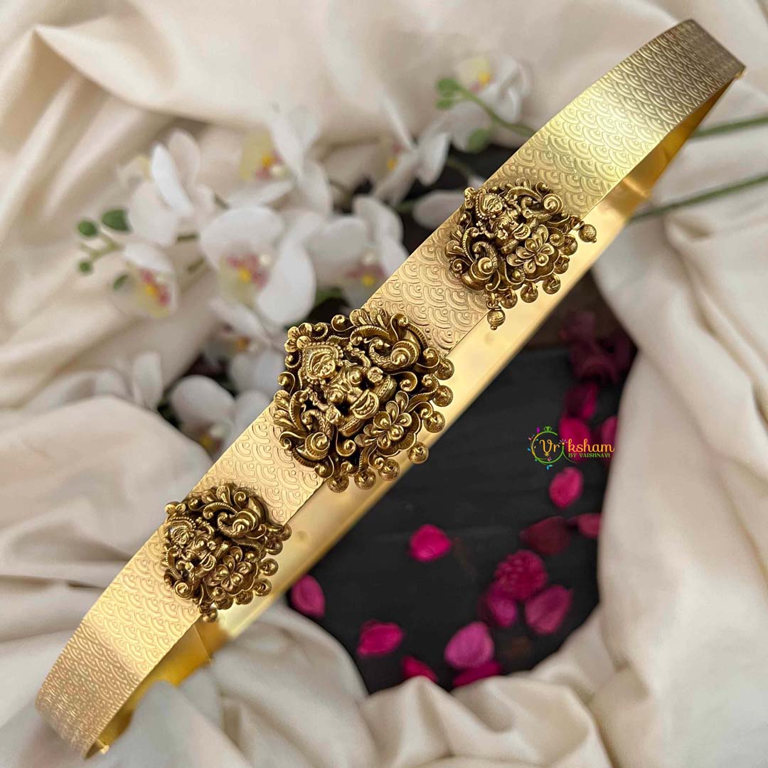 Vriksham Designer Three Lakshmi Pendant Hipbelt-Gold Bead-G21191