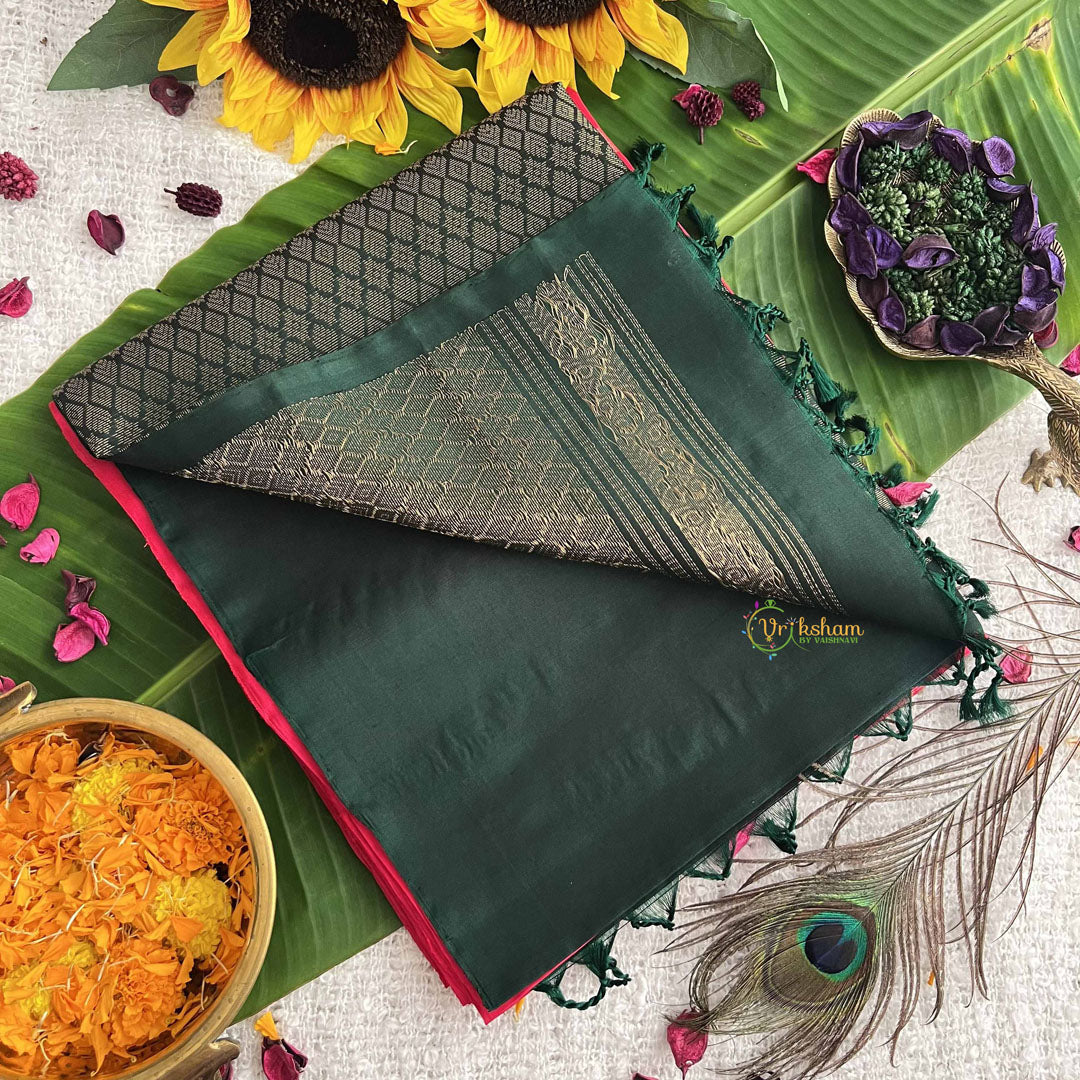 Vriksham Red With Green Color Border Pure Soft Silk Saree-VS4859