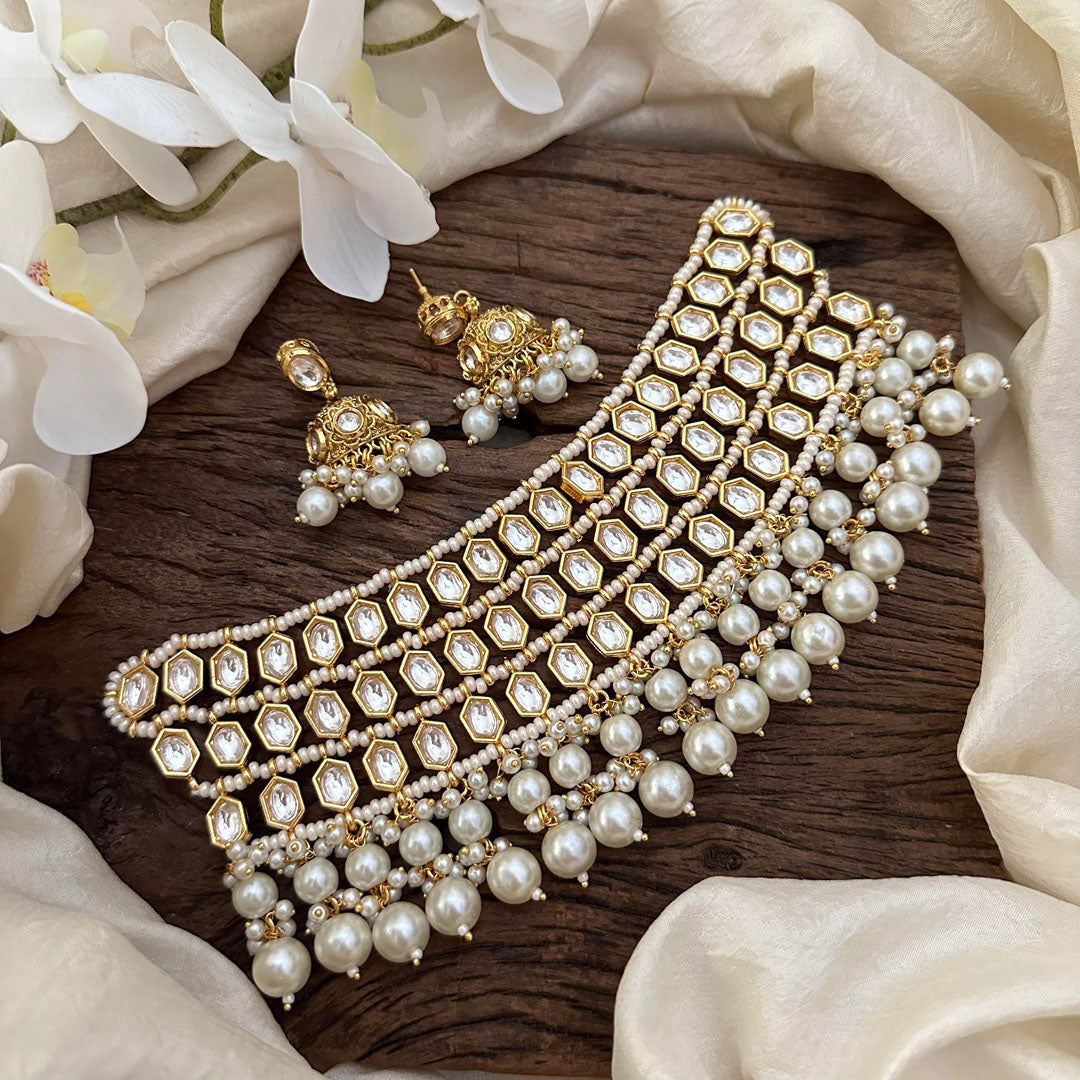 Statement Kundan Necckpiece-Pearl-G13614