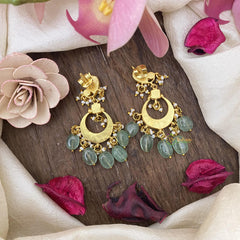 Jadau Kundan Chandbali Earrings-Aqua Green Beads-J2449