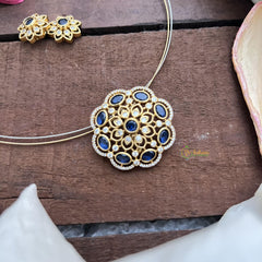 Elegant AD Stone Floral Pendant Hasli-Blue-G14599