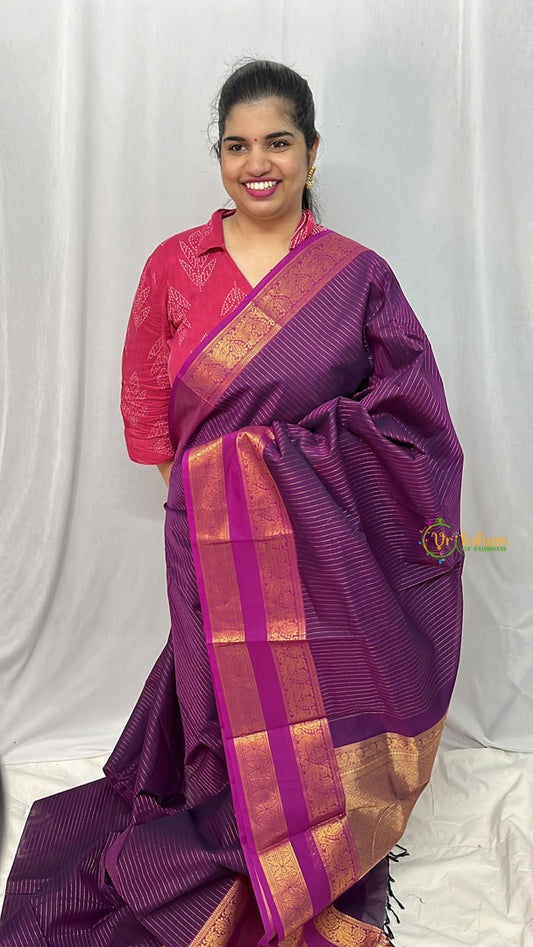 Kanchi Cotton Saree with Double Golden Border - Handloom - VS3704