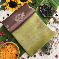 Vriksham Brown With Medium Green Color Border Pure Soft Silk Saree-VS4858