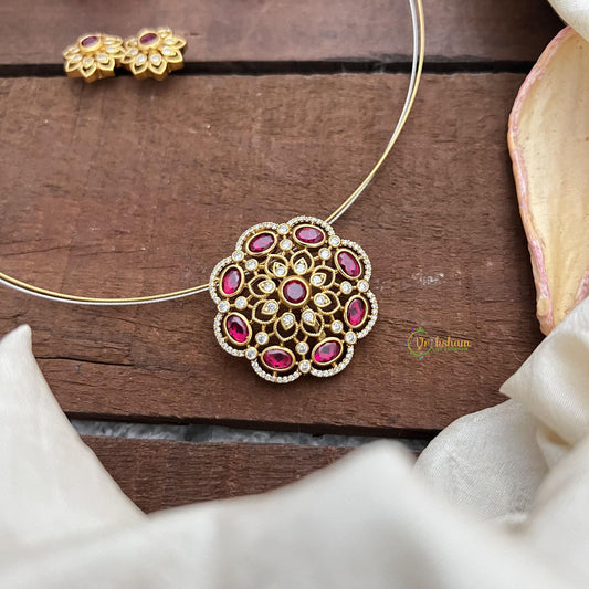 Elegant AD Stone Floral Pendant Hasli-Red-G14598