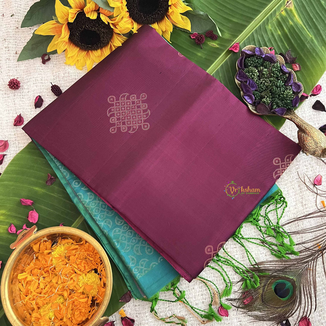 Vriksham Royal Wine With Teal Blue Color Border Pure Soft Silk Saree-VS4860