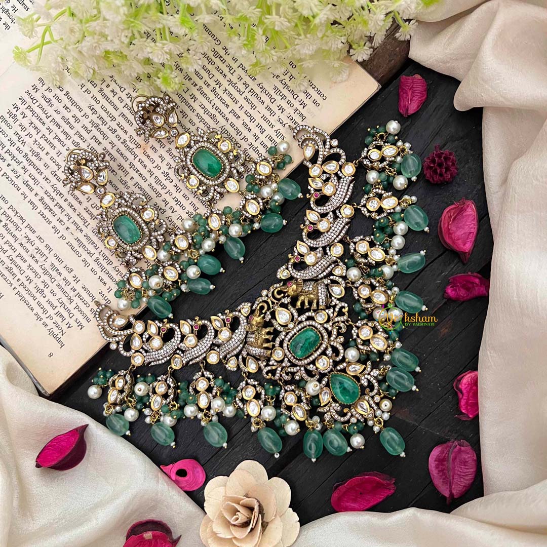 Green Victorian Diamond High Neck Choker-VV265