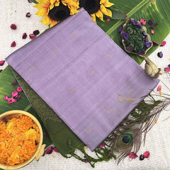 Vriksham Light Lavender With Green Golden Work Border Pure Soft Silk Saree-VS48433